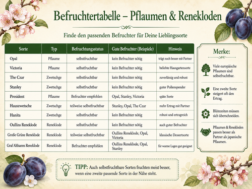 Pflaumen & Renekloden - Befruchtertabelle