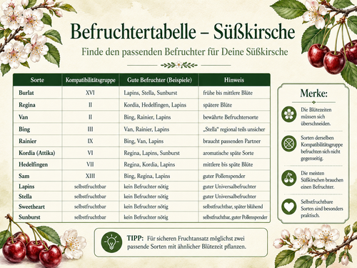 Süßkirschen - Befruchtertabelle