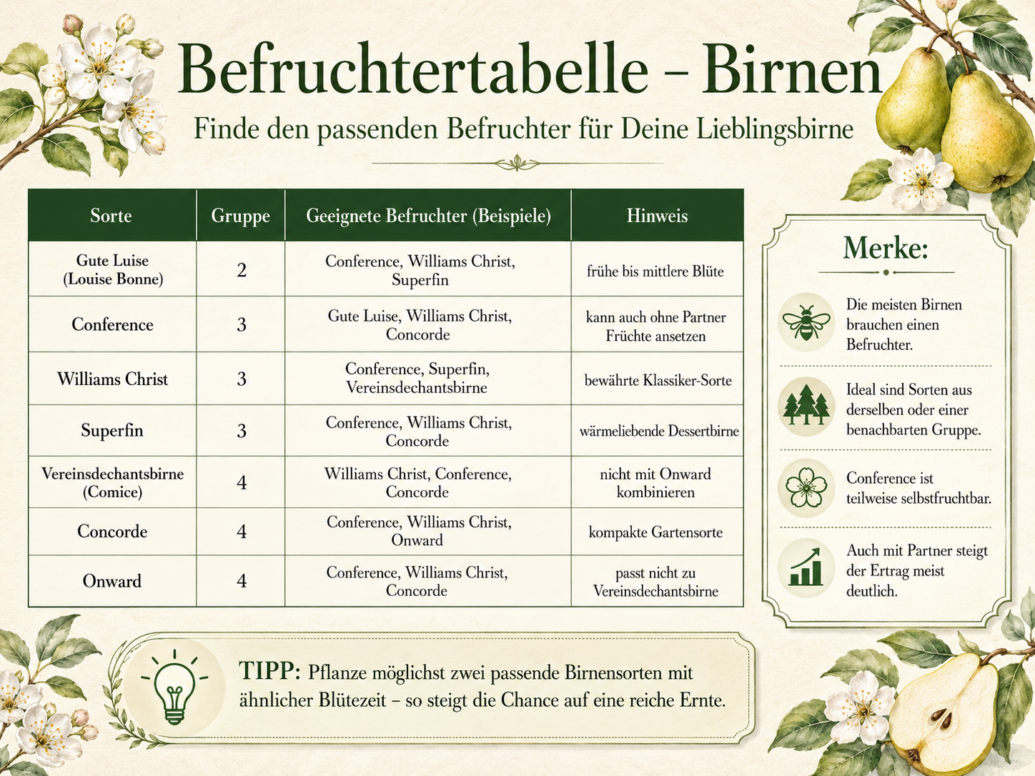 Birnen - Befruchtertabelle