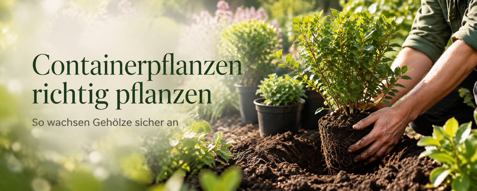 Containerpflanzen mit einem Gärtner bei der Pflanzung