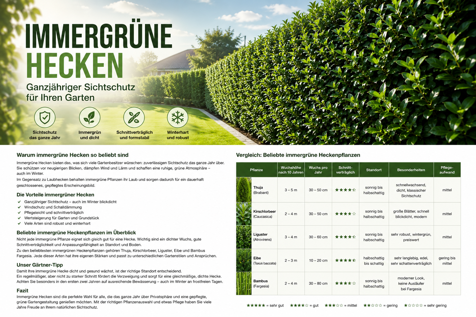Immergrüne Hecken - Der Vergleich