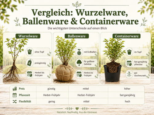Wurzelware, Ballenware und Containerware im Vergleich